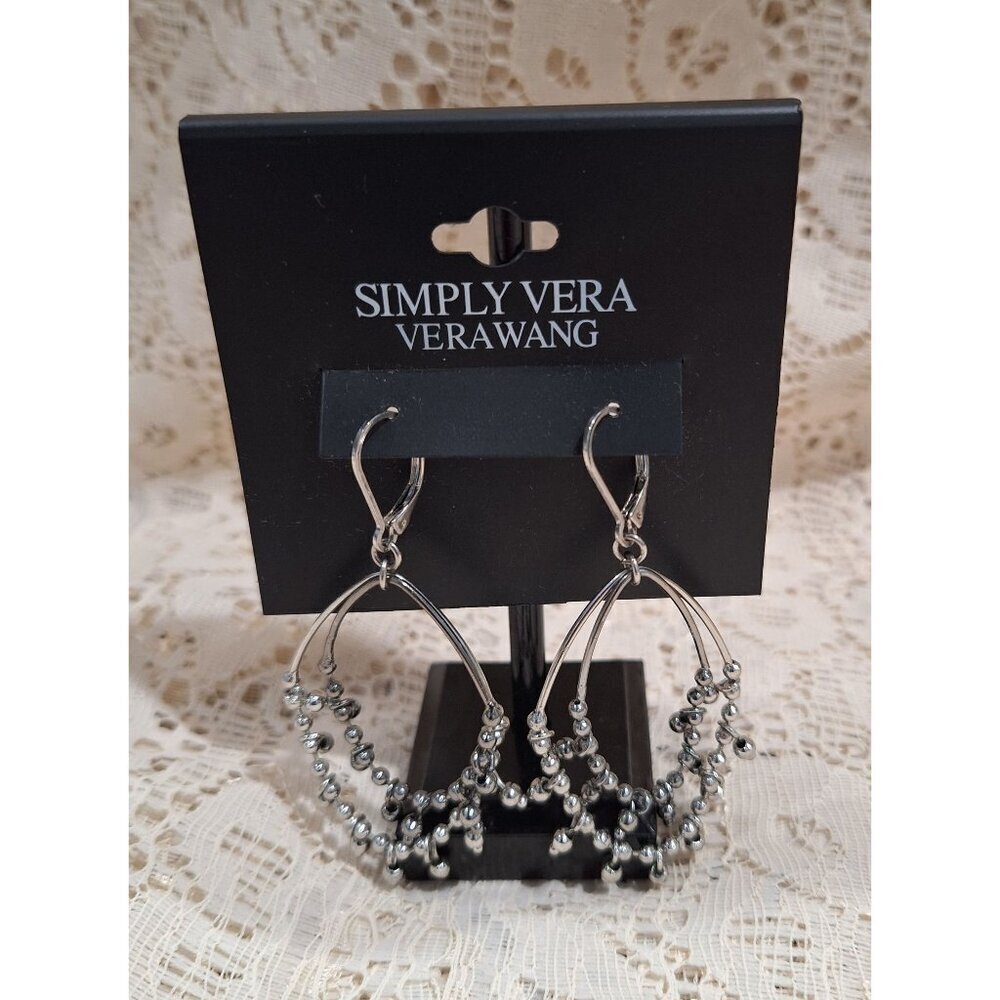 NWT Simply Vera Vera Wang Silver-Tone Dangling Hoop Earrings With Beaded Accents